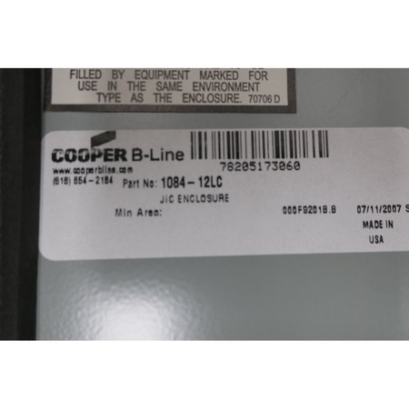 Cooper BLine Jic 4 10 Steel 8 Enclosure 1084-12LC